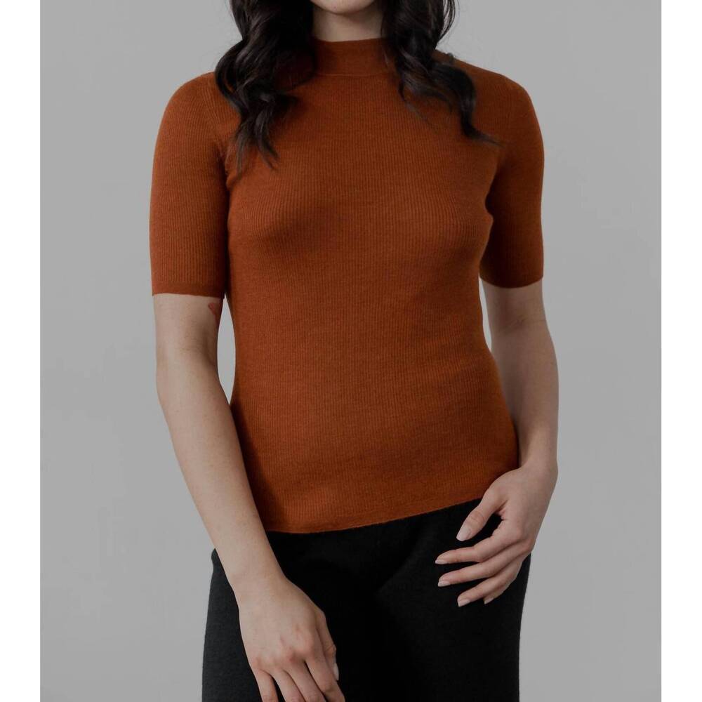 NEW SSKEIN mock neck ribbed pullover in rust